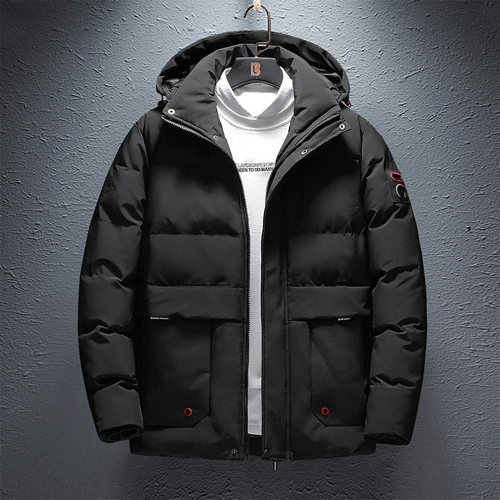 Men's Padded Short Parka with Hood, Water-Repellent Surface and Utility Pockets Mune Fashion