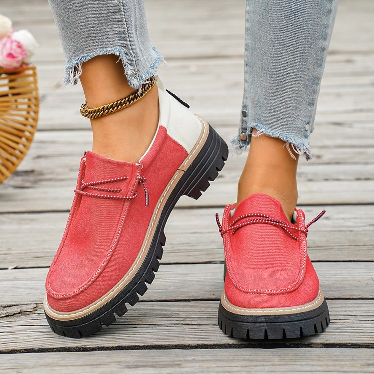 Damen Modische Slipper-Loafer mit grober Profilsohle, Canvas-Obermaterial und dekorativer Kordel Mune Fashion