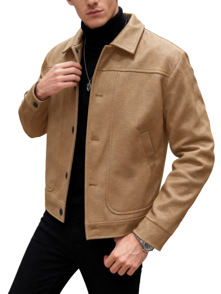 Men's modern trucker overshirt made of suede imitation with decorative stitching and patch pockets Mune Fashion