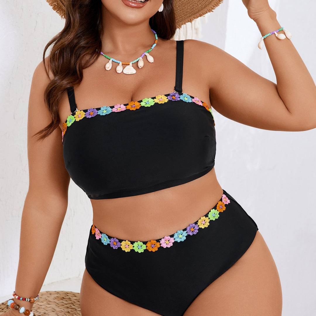 Women's Bandeau Bikini Set with Floral Accent Mune Fashion