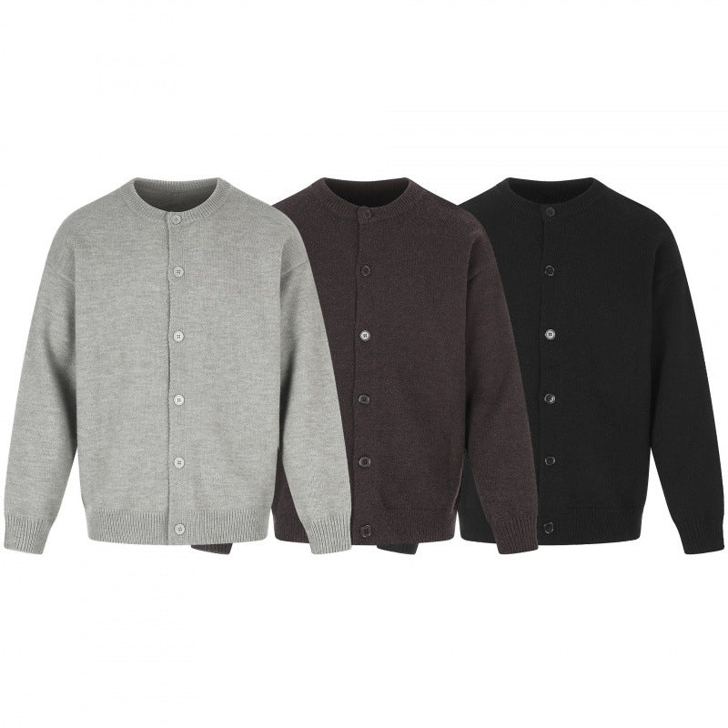 Unisex Boxy Knit Cardigan with Round Neckline and Full Button Placket Mune Fashion