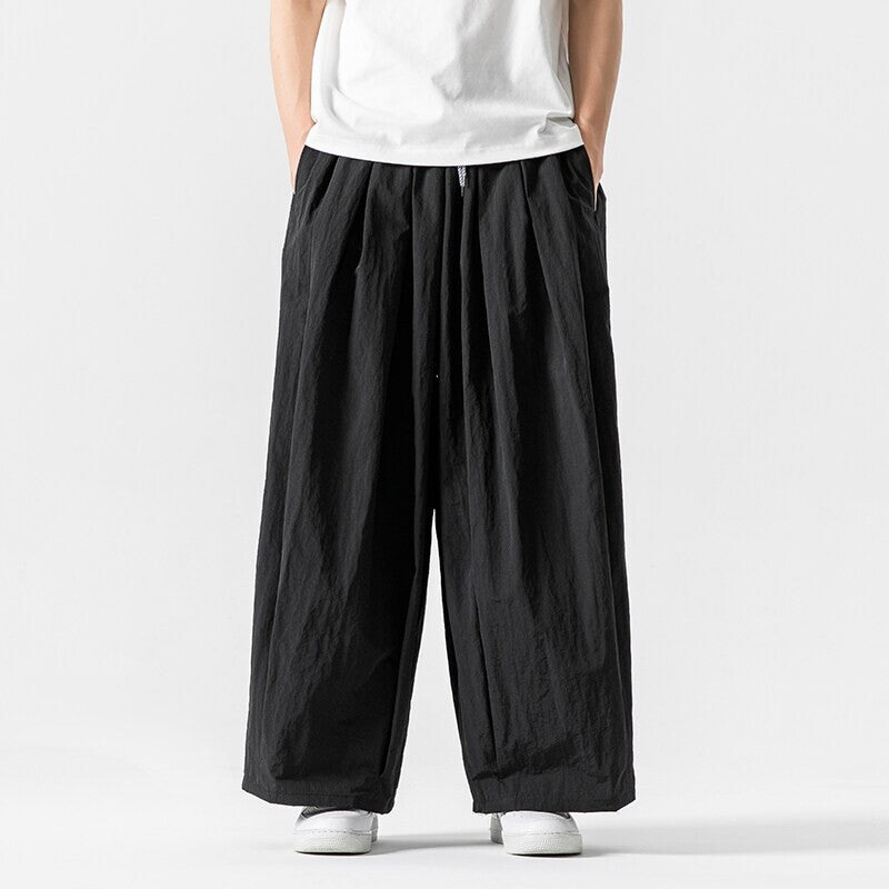 Men's wide flowing Palazzo pants with pleats and drawstring waistband Mune Fashion
