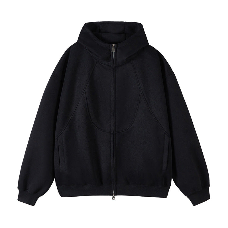 Unisex Oversize Hooded Sweat Jacket with High Stand-Up Collar and Full-Length Zipper Mune Fashion