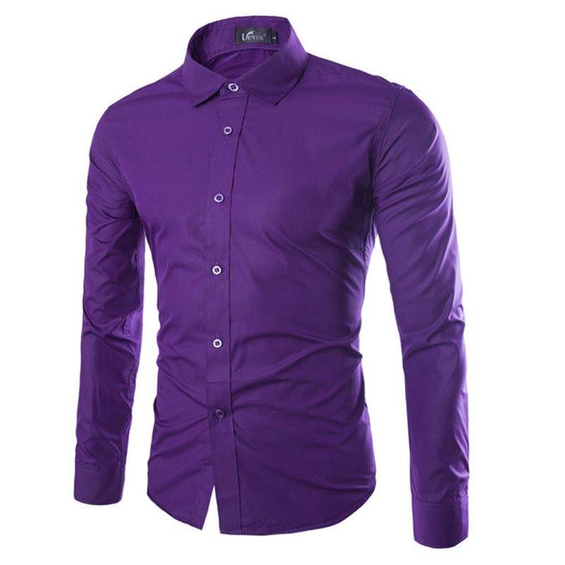 Men's tailored long sleeve business shirt with Kent collar stretch cotton blend and rounded hem Mune Fashion