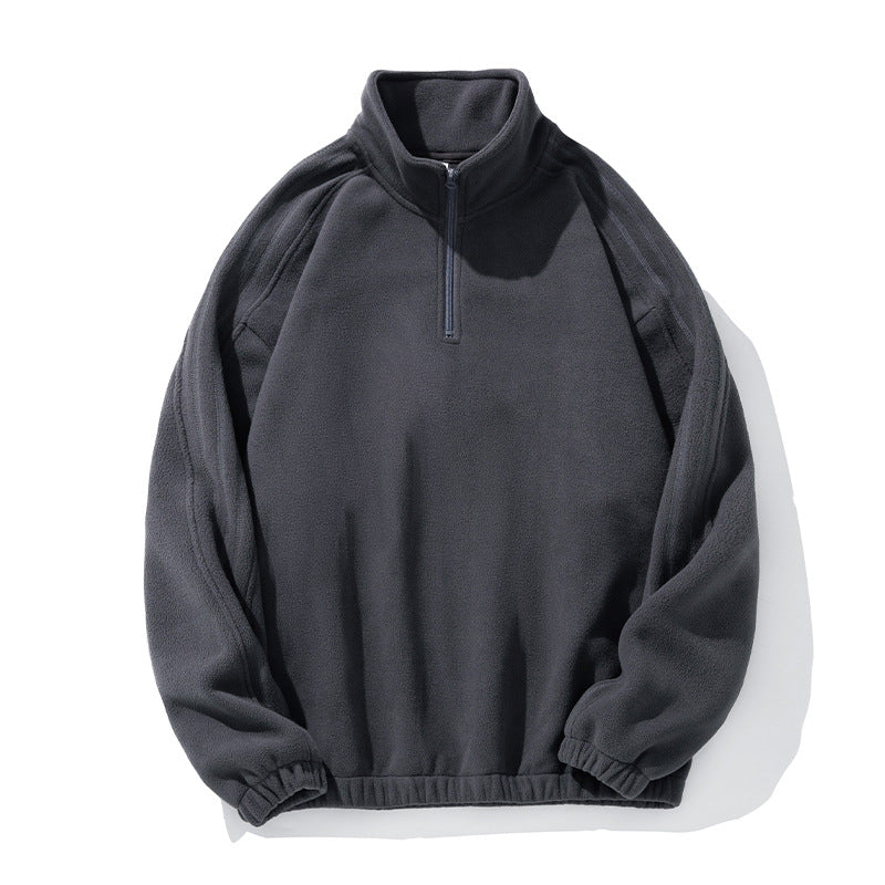Unisex Fleece Pullover with Half-Zip, Stand Collar and Elastic Hem Mune Fashion