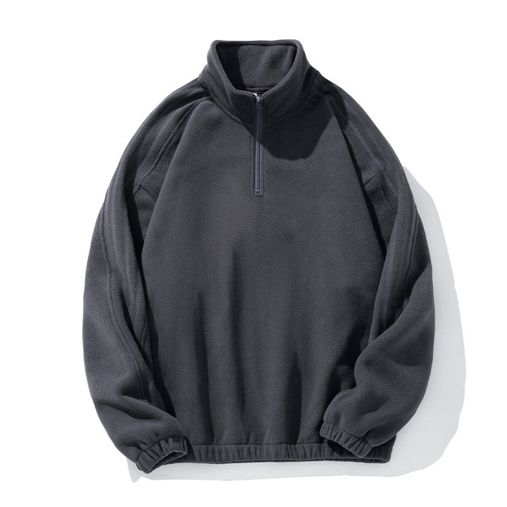 Unisex Fleece Pullover with Half-Zip, Stand Collar and Elastic Hem Mune Fashion