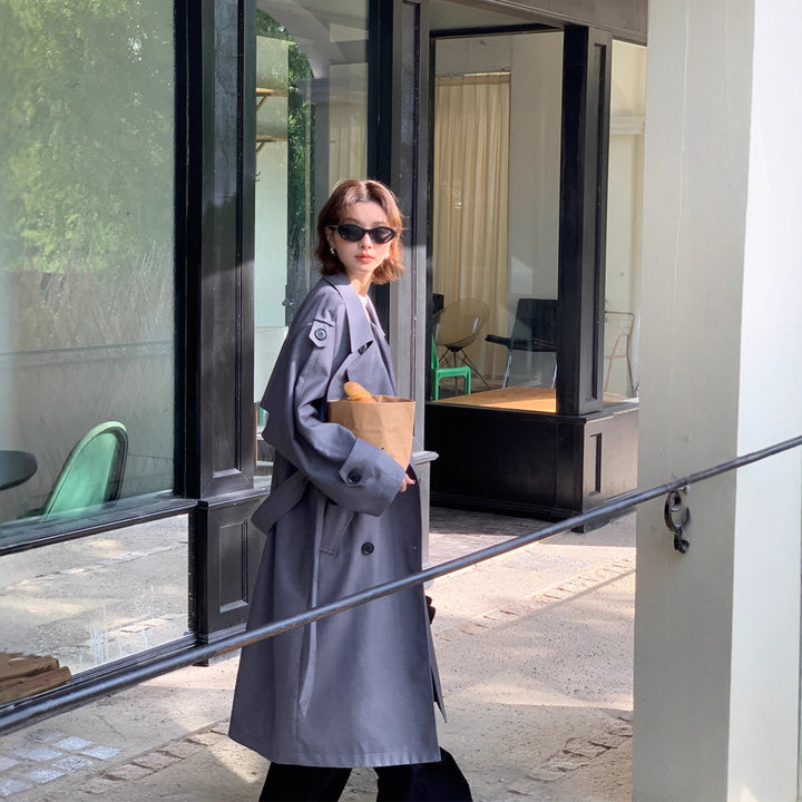 Women’s Long Trench Coat in Oversize Look with Belt and Shoulder Patches Mune Fashion