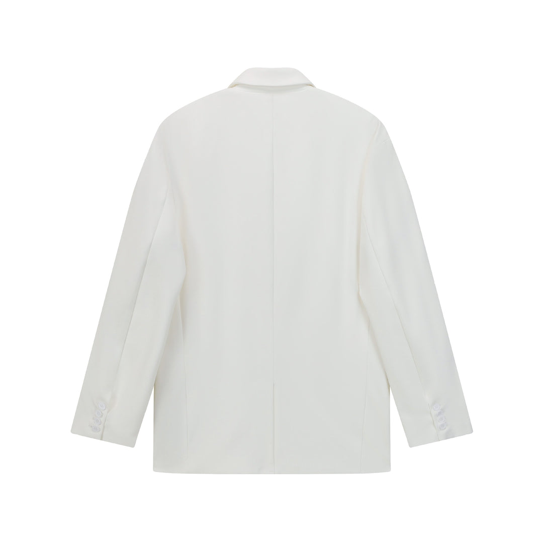 Women Oversized Blazer with Lapel Collar, Two-Button Placket and Flap Pockets Mune Fashion