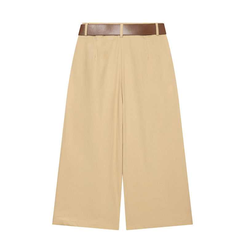 Women's High-Waisted Culotte Pants with Wide Leg, Knife Pleats and Round Buckle Belt Mune Fashion