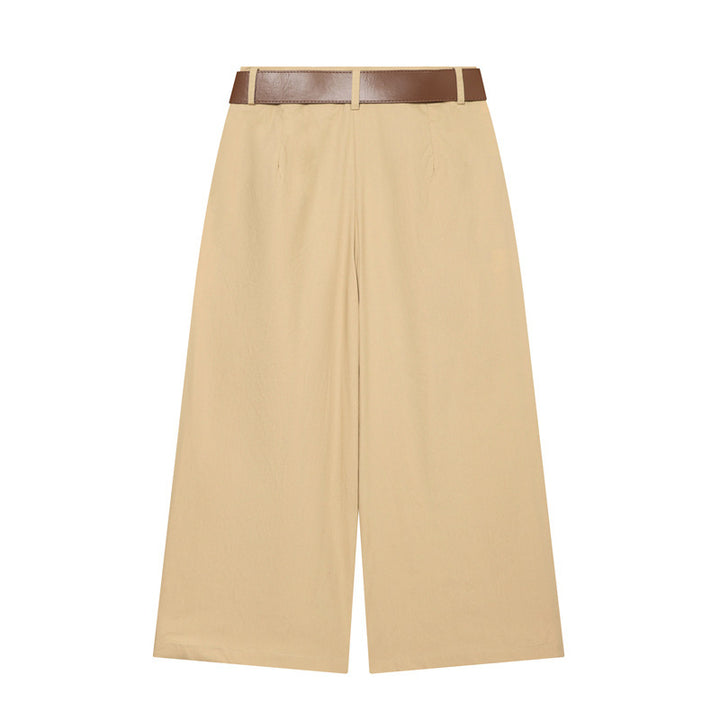 Women's High-Waisted Culotte Pants with Wide Leg, Knife Pleats and Round Buckle Belt Mune Fashion