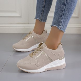 Women's sporty platform sneaker with perforated microfiber upper, cushioned comfort lining, and reflective decorative stripe Mune Fashion