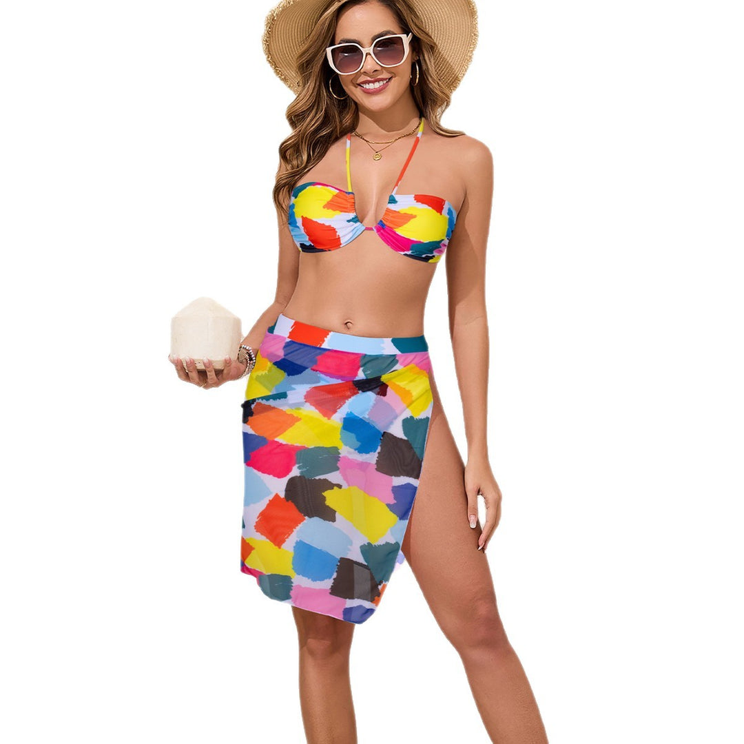 Women's Colorful Printed Bikini Set with Airy Sarong Mune Fashion