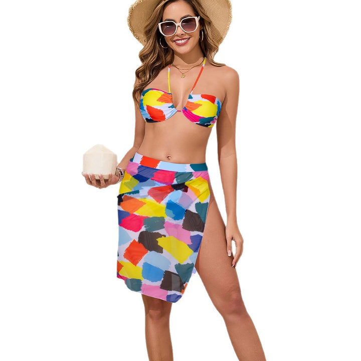Women's Colorful Printed Bikini Set with Airy Sarong Mune Fashion