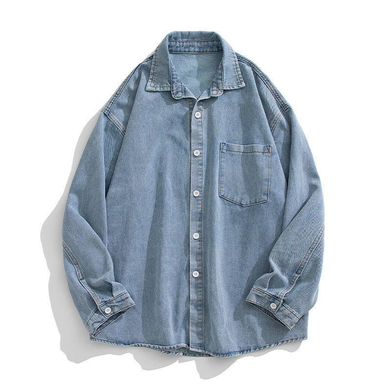 Unisex Locker cut Denim Shirt with Chest Pocket and Rounded Hem Mune Fashion
