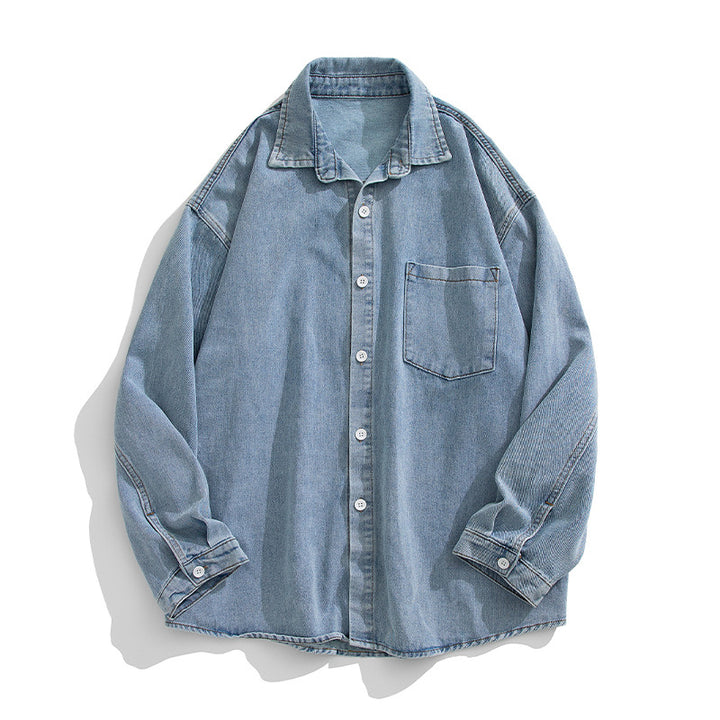 Unisex Locker cut Denim Shirt with Chest Pocket and Rounded Hem Mune Fashion