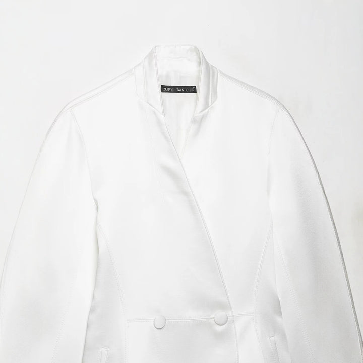 Women's Tailored Double-Breasted Blazer with Stand Collar Mune Fashion