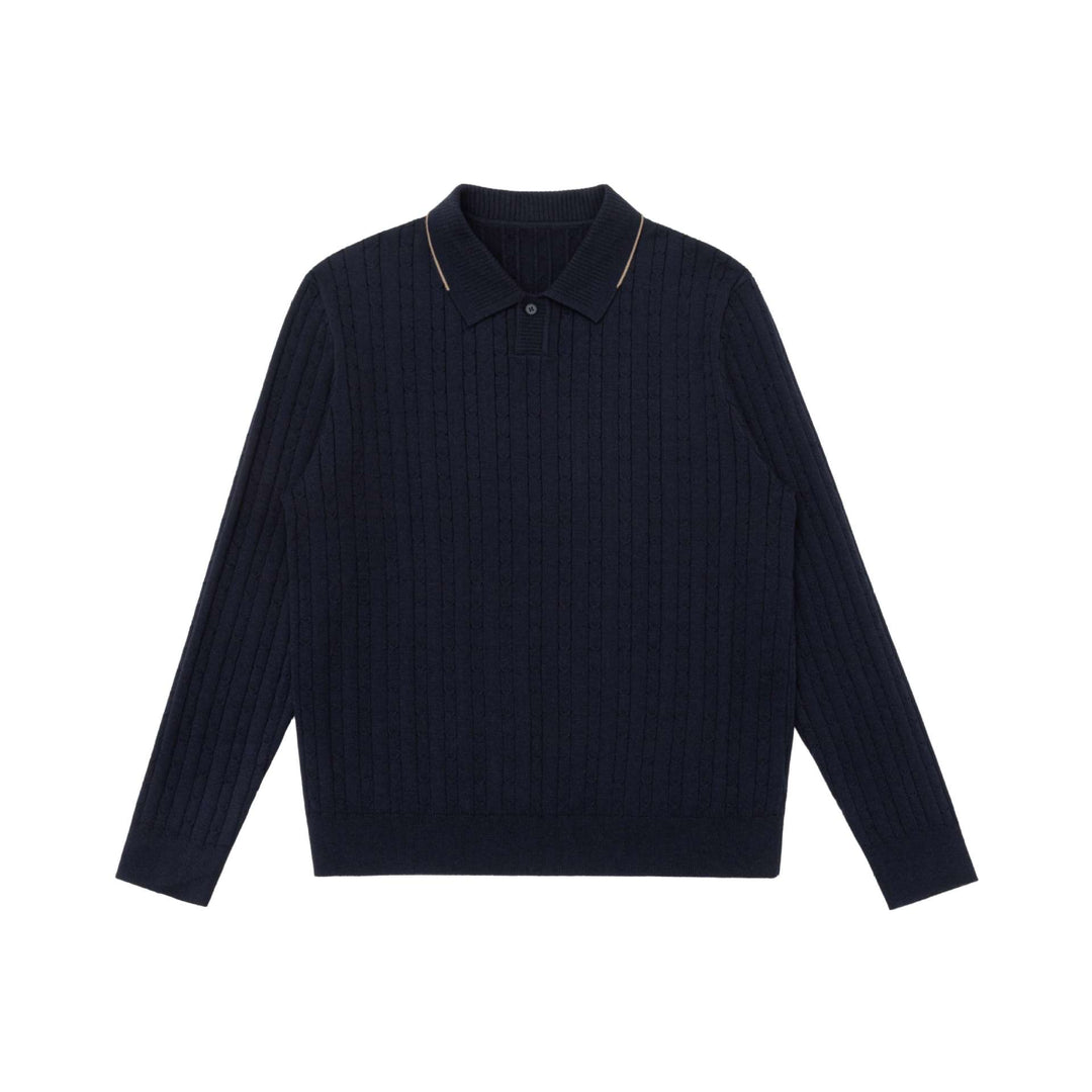 Men's cable knit polo collar pullover with half button placket Mune Fashion
