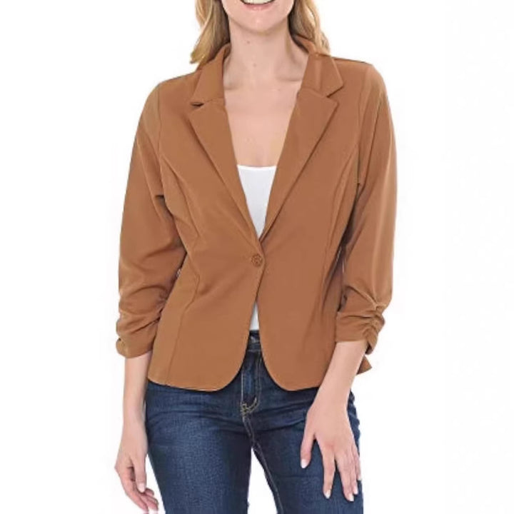 Ladies tailored jersey blazer with single-button closure and three-quarter sleeves Drune