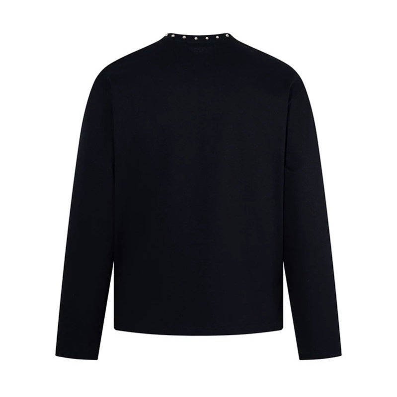 Women's long sleeve shirt with half zipper, studded collar and baroque text print Mune Fashion