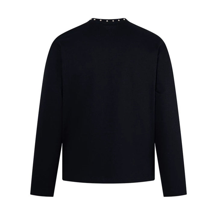 Women's long sleeve shirt with half zipper, studded collar and baroque text print Mune Fashion