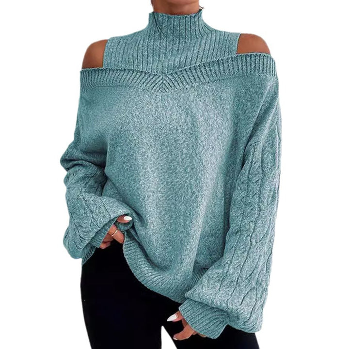 Women's off-the-shoulder knitted pullover with stand-up collar and cable-knit sleeves Mune Fashion