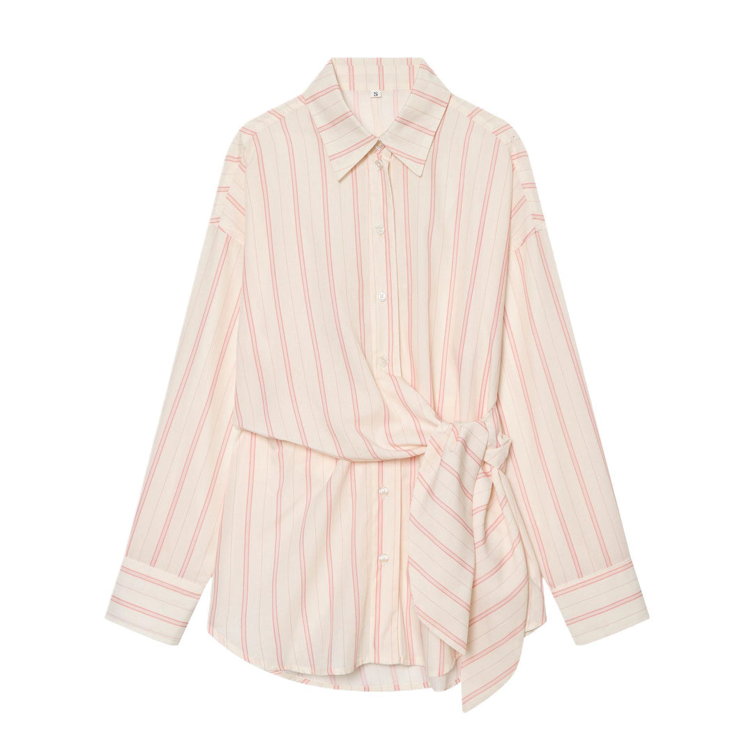 Women's Striped Shirt Blouse with Waist Knot Detail Mune Fashion