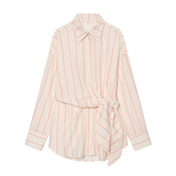 Women's Striped Shirt Blouse with Waist Knot Detail Mune Fashion