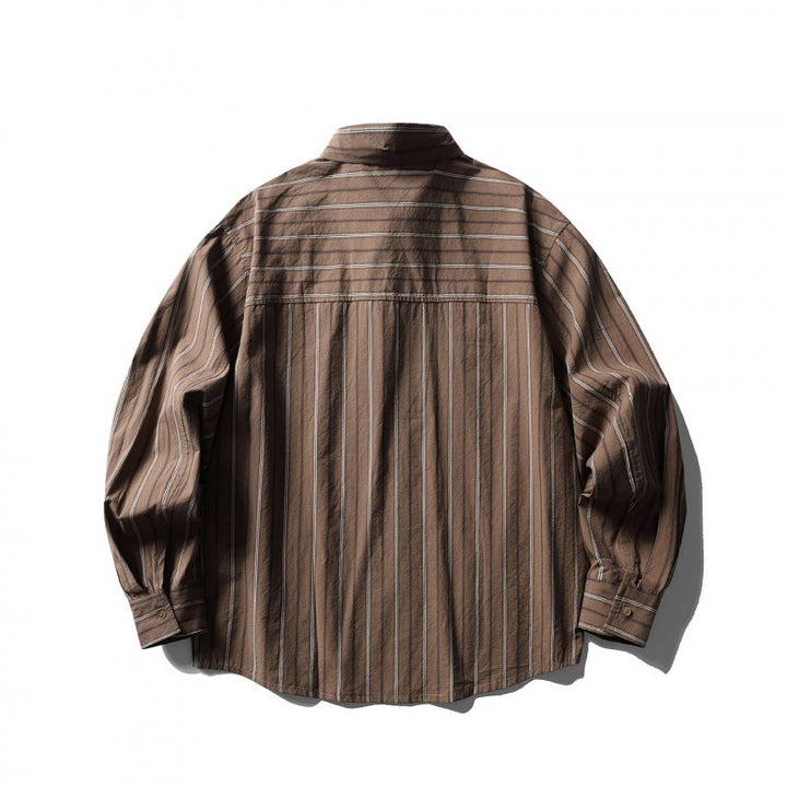 Unisex locker cut striped overshirt made of cotton blend with kent collar and side decorative button plackets Mune Fashion