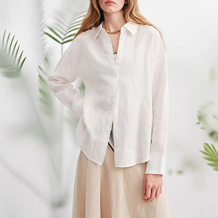 Women Stylish Linen Blouse with Long Sleeves Mune Fashion