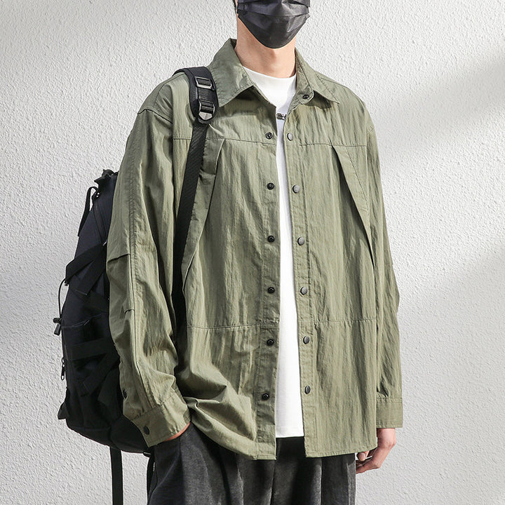 Men's Lightweight Overshirt Shirt Jacket in Relaxed Fit with Press Stud Placket and Pleat Detail Mune Fashion