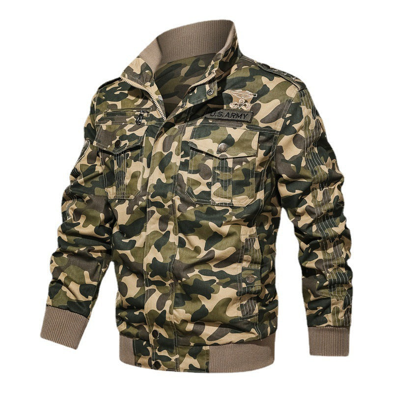 Men's Camouflage Field Blouson in Urban Military Style with Ribbed Cuffs and Multiple Pockets Mune Fashion