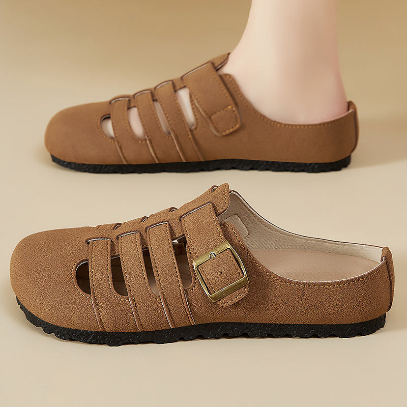 Ladies closed sandals - half shoe with adjustable metal buckle, breathable cut-outs and cushioned comfort insole Mune Fashion