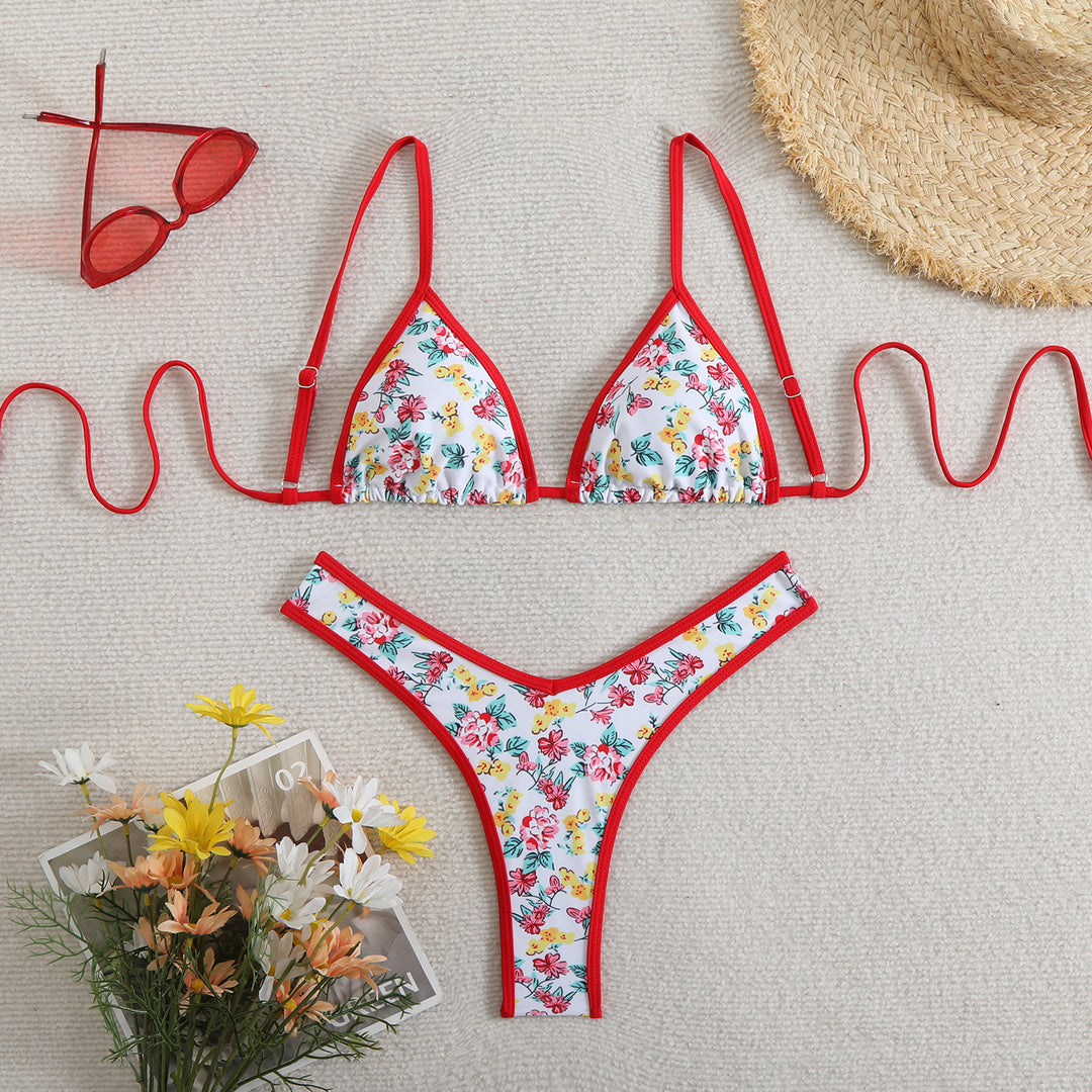 Women's triangle bikini with floral design and adjustable straps Mune Fashion