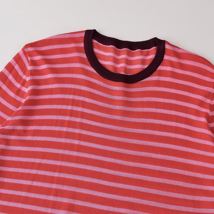 Women’s fine knit long sleeve with maritime stripes and contrasting sleeves Mune Fashion