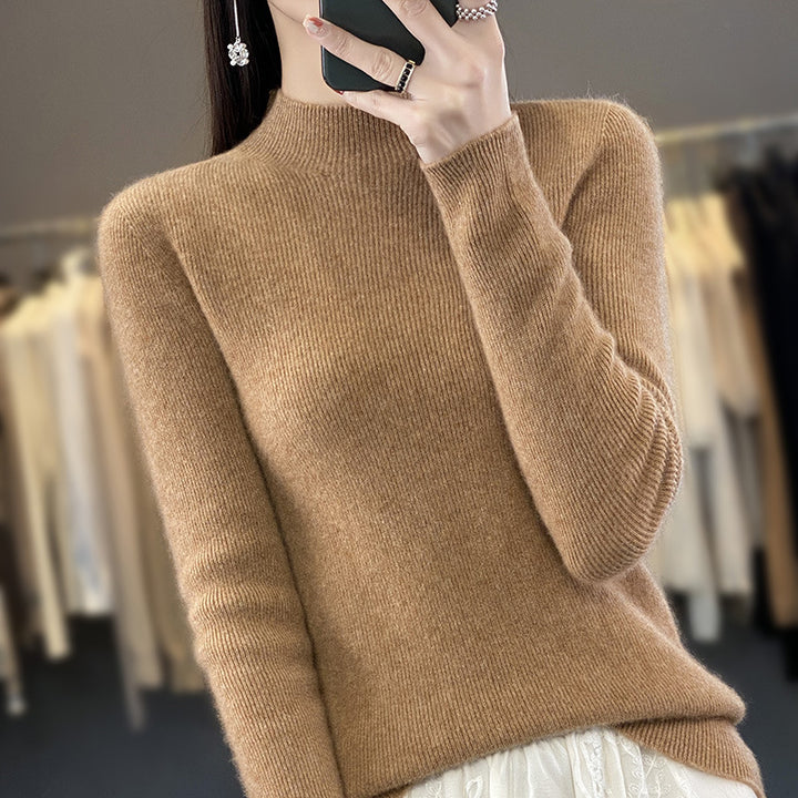 Women's Slim Fine Knit Mock Neck Sweater made of fine Angora Blend Mune Fashion