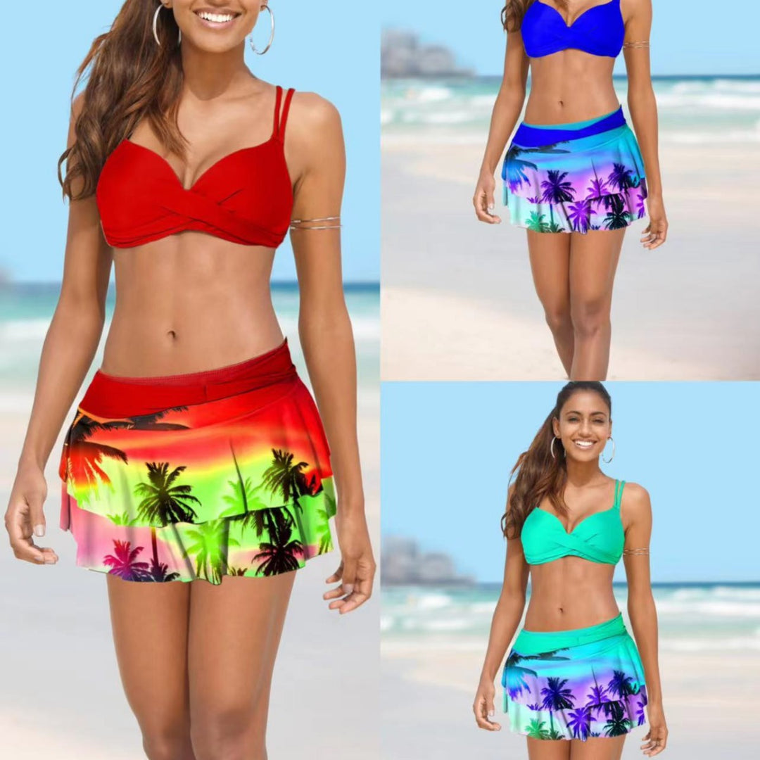 Women's bikini with wrap skirt and tropical design Mune Fashion