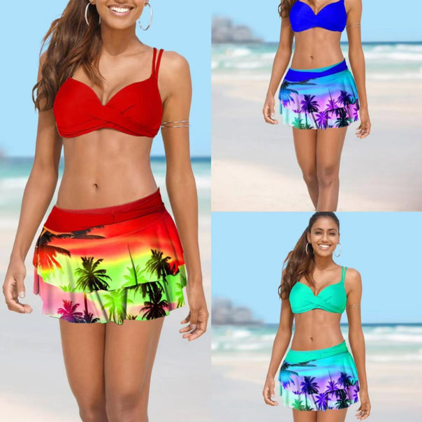 Women's bikini with wrap skirt and tropical design Mune Fashion