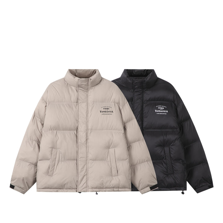 Unisex Short padded oversized jacket with high standing collar and logo print Mune Fashion