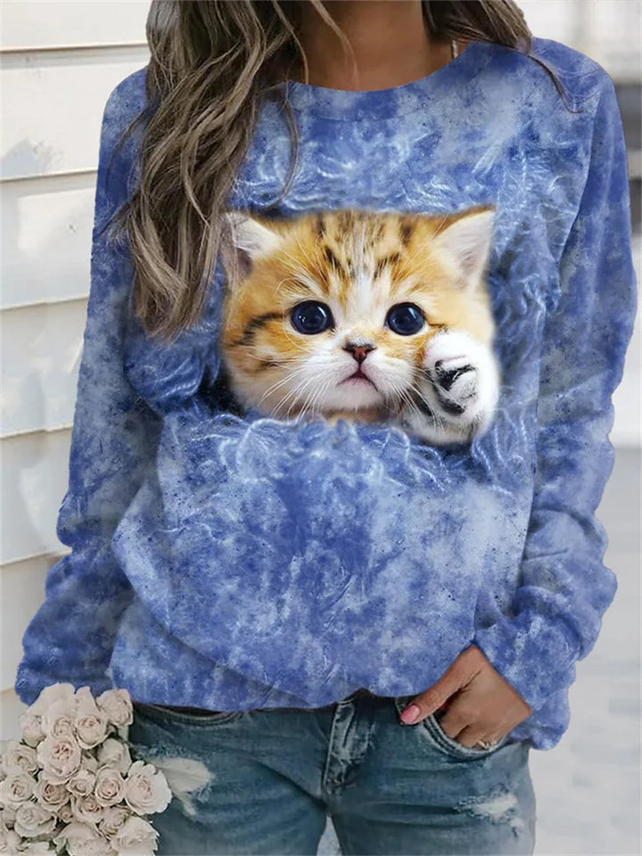 Women Cozy Oversized Fleece Pullover with Large Puppy Photo Print Mune Fashion