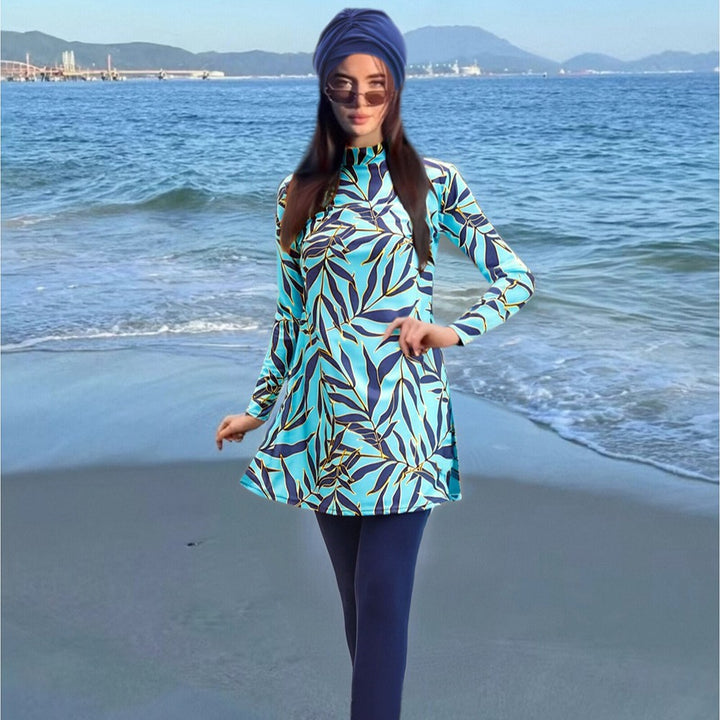 Women's fashionable UV protection swimsuit with long sleeves and asymmetric hem Mune Fashion