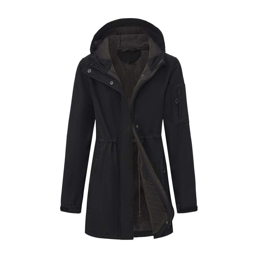 Women's nan functional softshell parka with teddy fleece lining, hood, and waist drawstring Mune Fashion