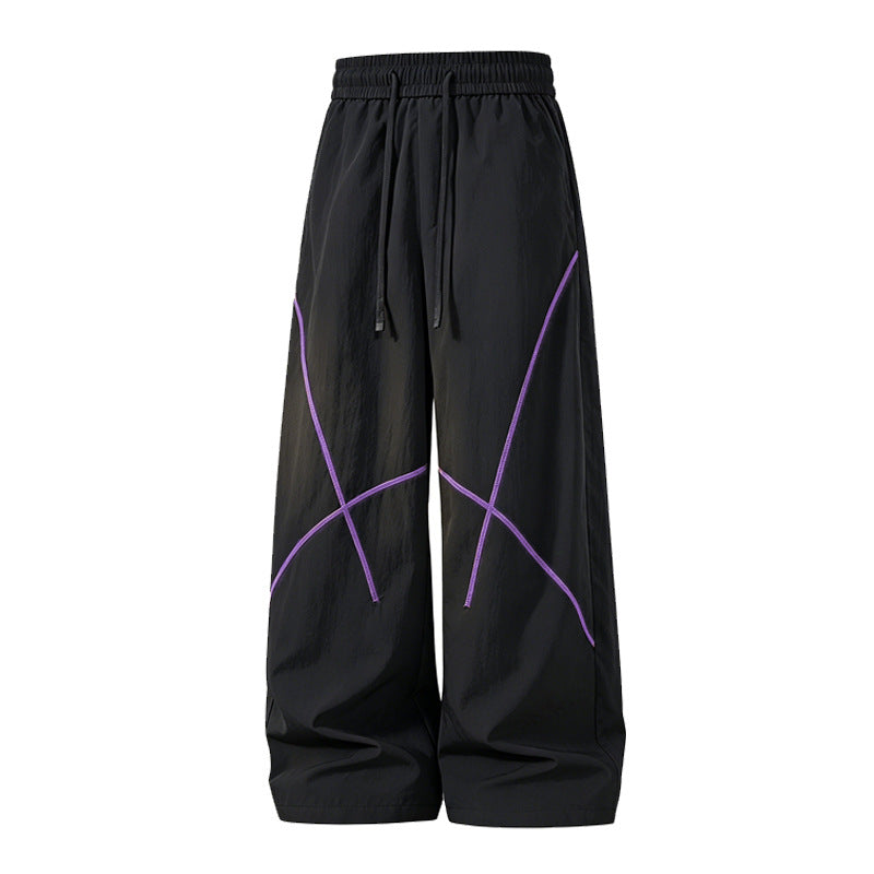 Men's Loose Functional Nylon Pants with Drawstring Waist, Reflective Seam Details & Casual Baggy Silhouette Mune Fashion