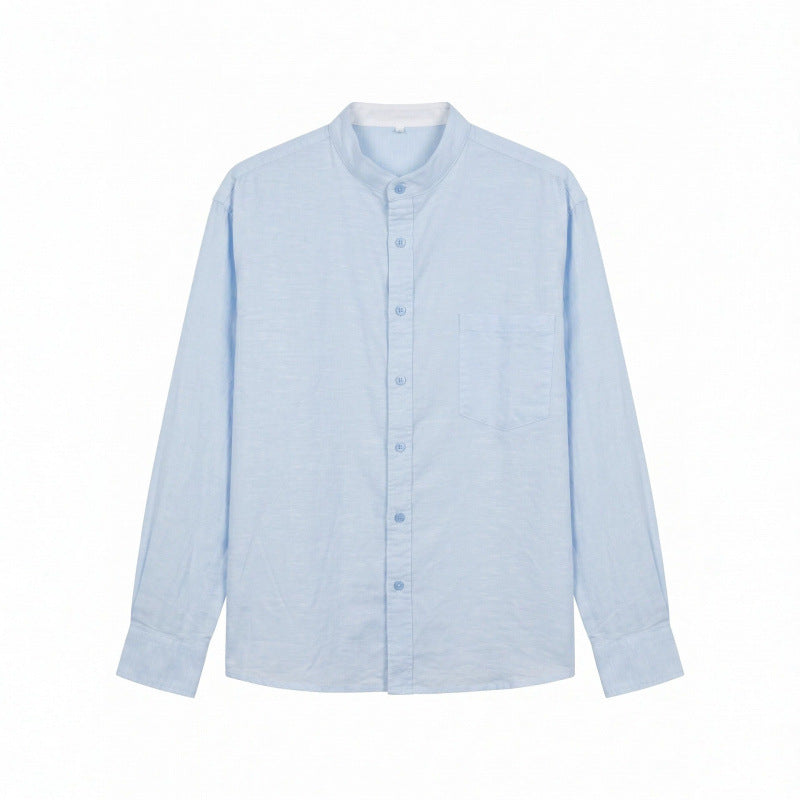 Men's Lightweight Cotton Oxford Shirt with Stand Collar and Chest Pocket Mune Fashion