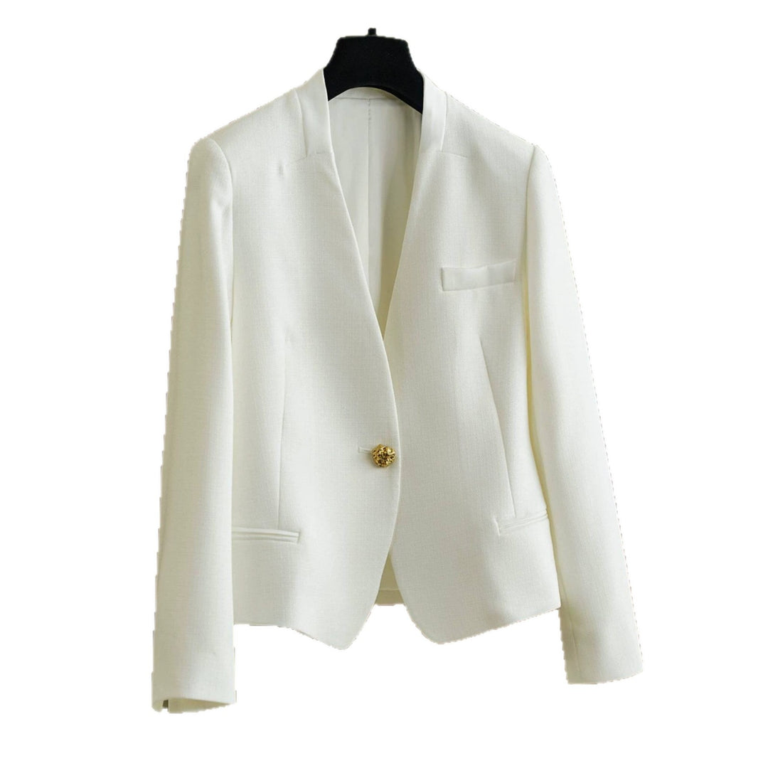 Women's Classic Blazer with Shiny Button Mune Fashion
