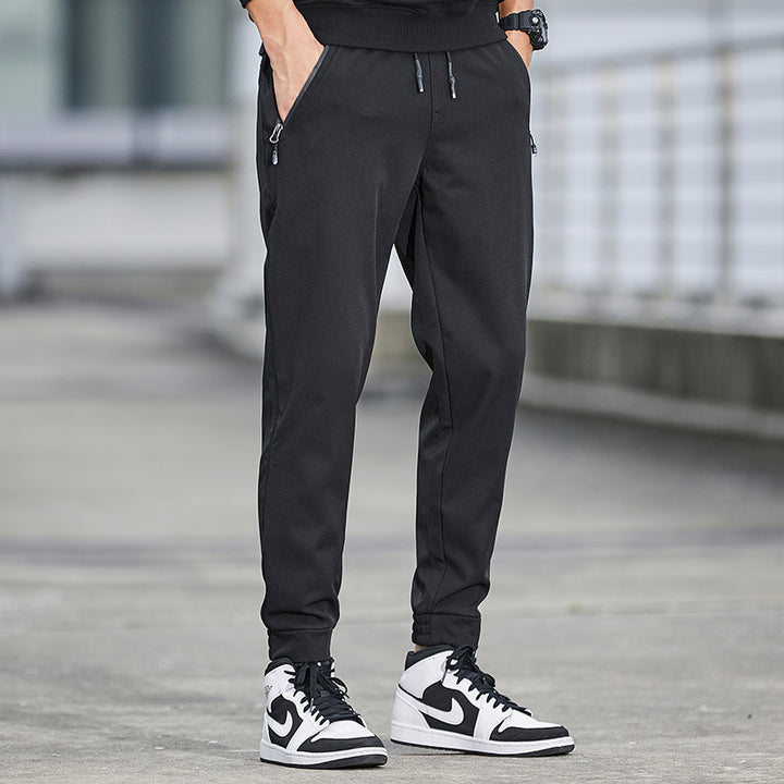 Men's Technical Softshell Jogging Pants with Water-Repellent Membrane, Zipper Pockets and Elastic Drawstring Waist Mune Fashion