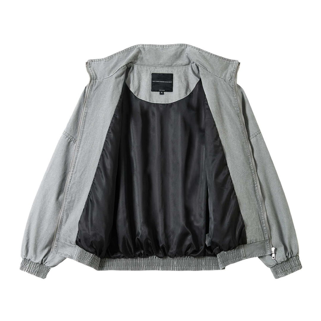 Unisex Short Cut Washed Canvas Utility Jacket with High Stand-Up Collar Mune Fashion