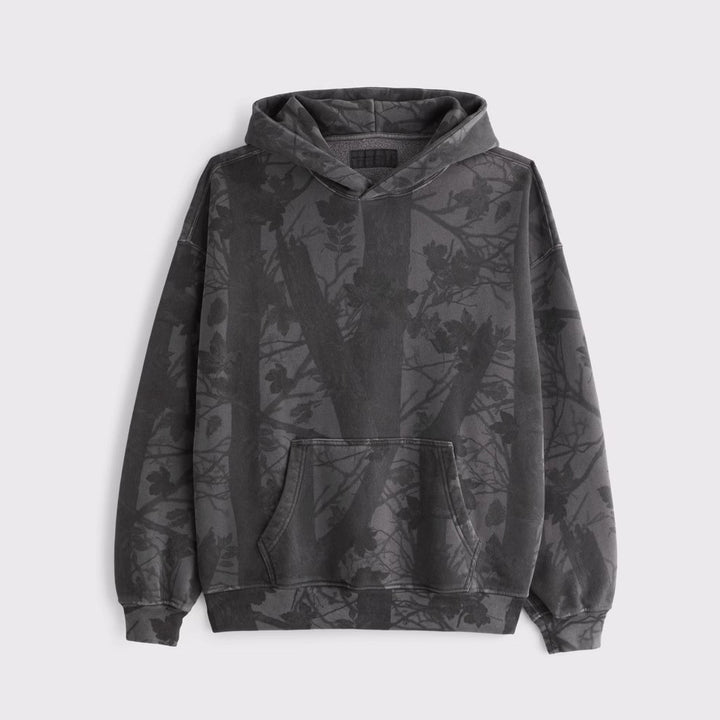 Unisex loose-fit hoodie sweatshirt with subtle leaf texture, double hood without drawstring and kangaroo pocket Mune Fashion