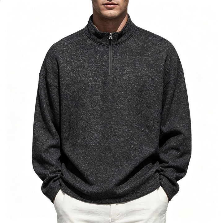 Men's Half-Zip Sweatshirt with Stand Collar and Heathered Texture Mune Fashion