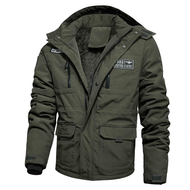 Men's Insulated Field Jacket in Military-Utility Style with Hood and Fleece Lining Mune Fashion