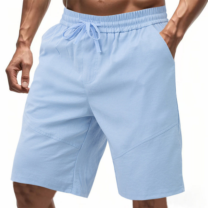 Men's knee-length linen blend shorts with elastic drawstring waistband and side pockets Mune Fashion